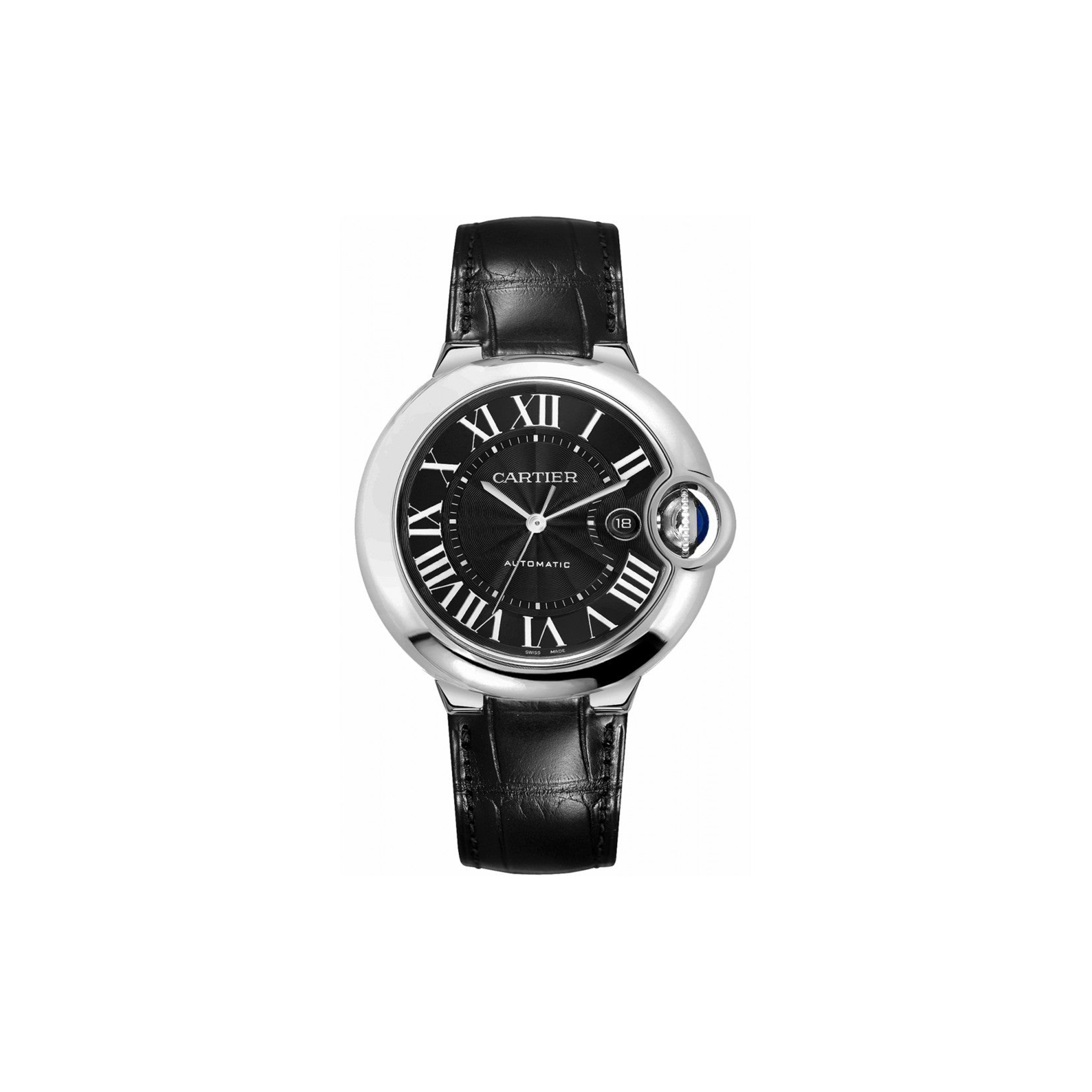 CARTIER BALLON BLEU SERIES BLACK LEATHER STRAP WATCH WSBB0003